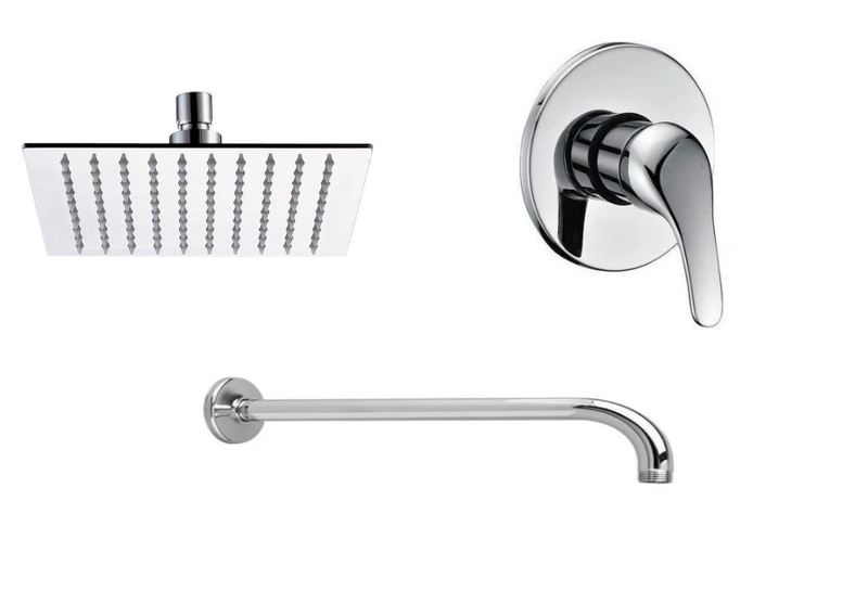 Exel Square Shower Head, Round Shower Arm &amp; Shower Mixer Set