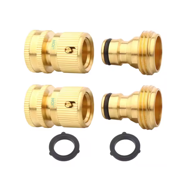 LH Garden Hose Connector Kit Solid Brass 3/4" GHT Hose Fittings - 2 Sets
