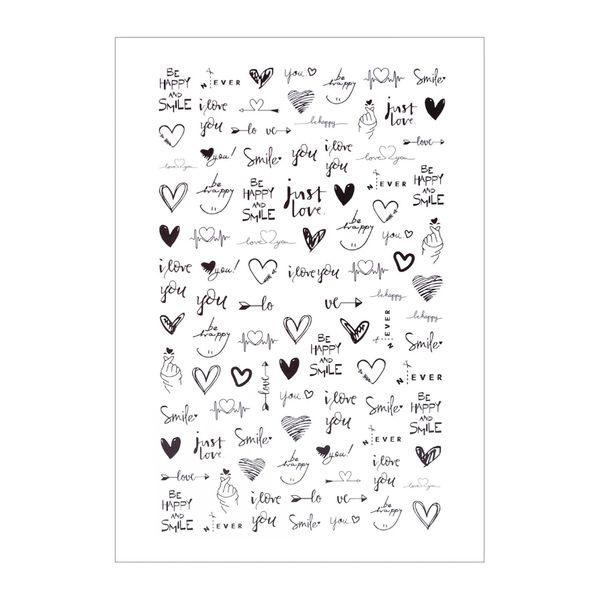 Nail Art Stickers - Hearts &amp; Text