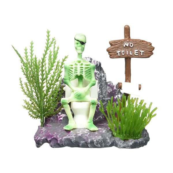 Skeleton Pirate On Toilet Action Air Fish Tank Aquarium Ornament