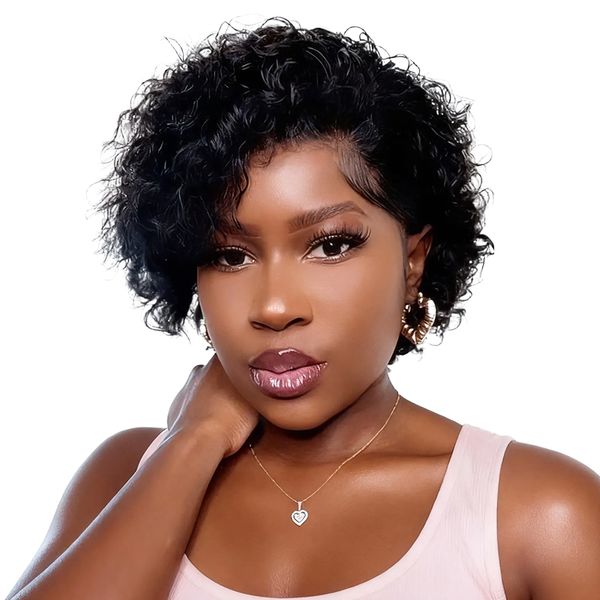 Geebuy Pixie Cut Wig Glueless Bob Curly Wig 13X1 image