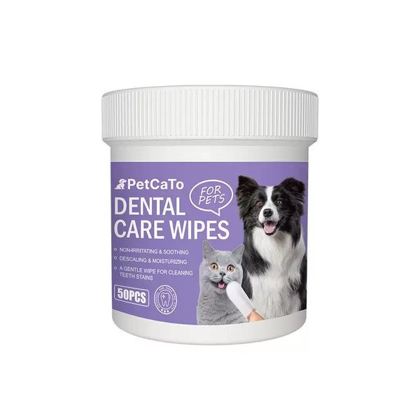 50 Piece Pet Dental Care Wipes Teeth Cleaning for Cats and Dogs Wet Petcato