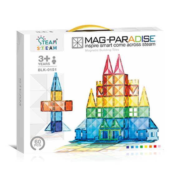 Building Blocks with Magnet, Multicolor - 60 Piece