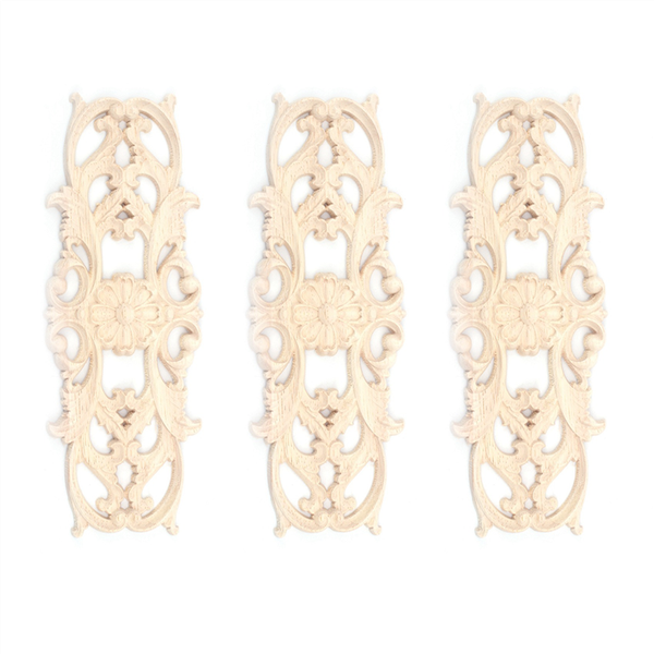 3X Rubber Wood Carved Applique Retro Furniture Crafts Decor New(22 5 x 8cm)