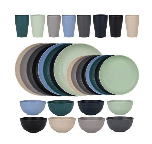 Wheat Straw Dinnerware Set for 8 - Eco-Friendly Plates, Bowls and Cups