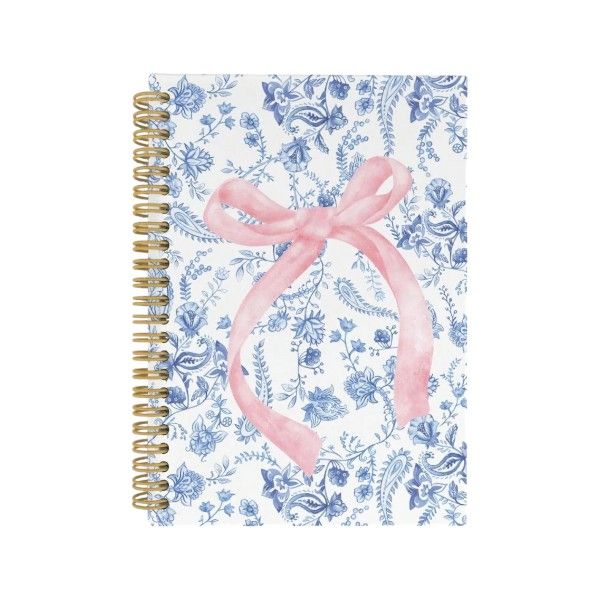 50 Paged - A5 Spiral Notebook With Pink Bow Floral Design - Multicolor