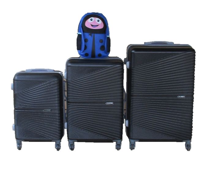 Black 3-Piece ABS Trolley Luggage Set with Blue Ladybug Backpack