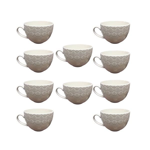 White 7.5 cm Ceramic Coffee &amp; Tea Cups with Nature Pattern - 10-Piece