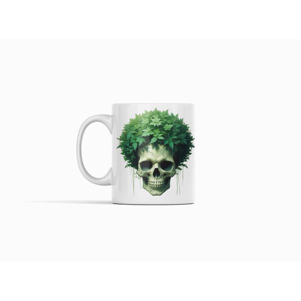 White Ceramic 325ml 1 Mug / Coffe mug with Skull and Cannabis print
