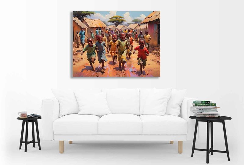 0296 Kids running vibrantCanvas Wall Art