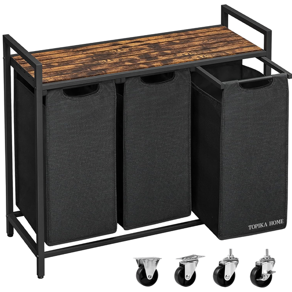 Topika 135L Laundry Sorter with Removable 2 or 3 Hampers, Rolling