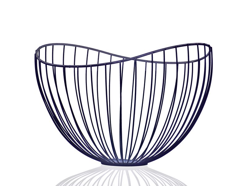 Fruit/Vegi/Egg Basket Large Wired Wavy Top - Black With Copper Rim