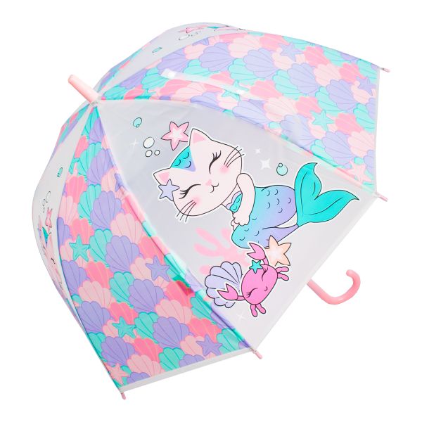 SQUIGGLE Girls Meowmaid Kids Umbrella - Fun, Colorful Rain Protection