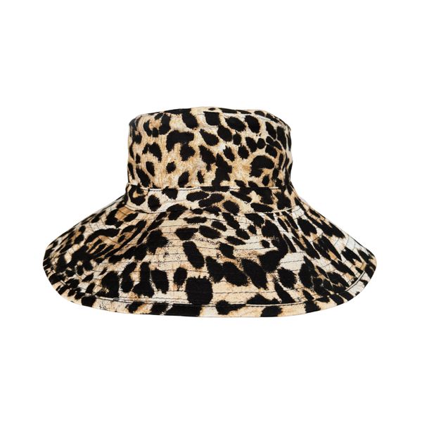 Women's Extra Wide Brim Bucket Sun Hat Classic Leopard Print UPF50+