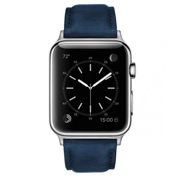 Premium Navy Blue Italian Leather Strap For Silver 38mm / 40mm Apple Watch