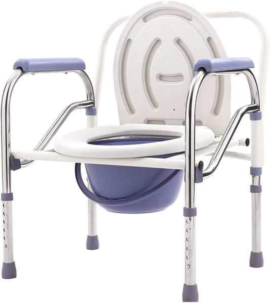 Commode Chair - Foldable Cushioned Toilet Seat with Armrests - Stainless Steel
