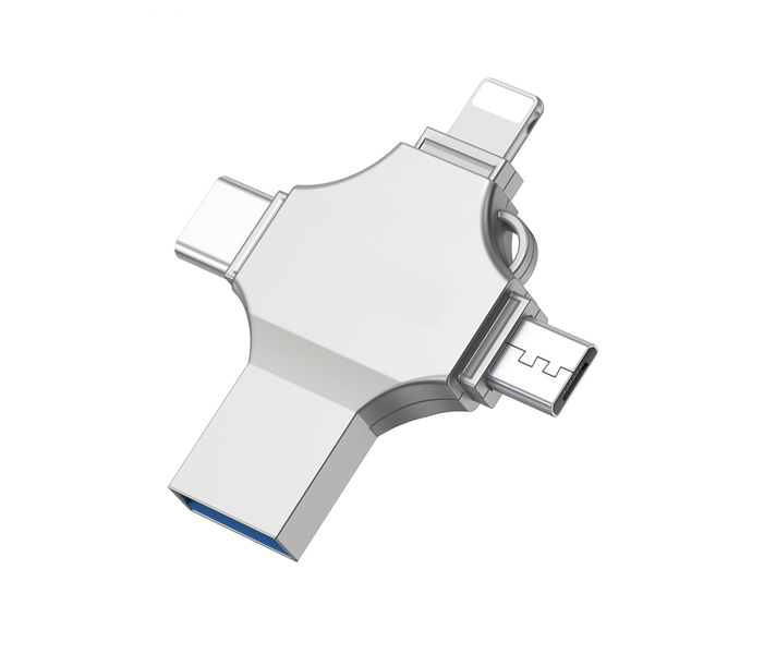 64GB Flash Drive 4 in 1 OTG Metal Body USB 3.0, Type- C, Lightning &amp; Micro