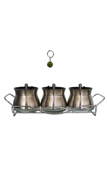 Totally Condiment Jars With Metal Scoops And Rack - 4 Piece And Keyholder