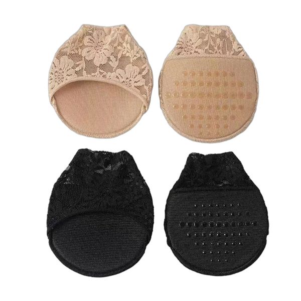 Lace Ball of Foot Cushion Socks, Non-Skid Bottom Women's Toe Cover - 2 Pair