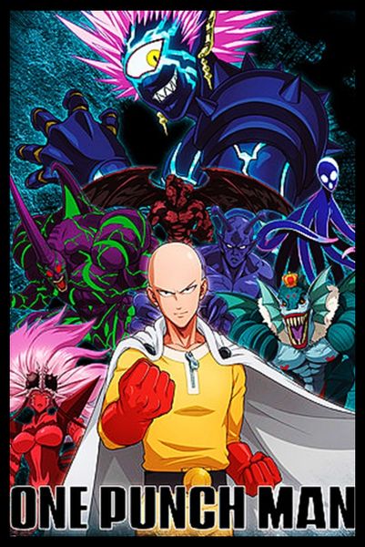 One Punch Man - Saitama Vs Villian Poster with Black Frame