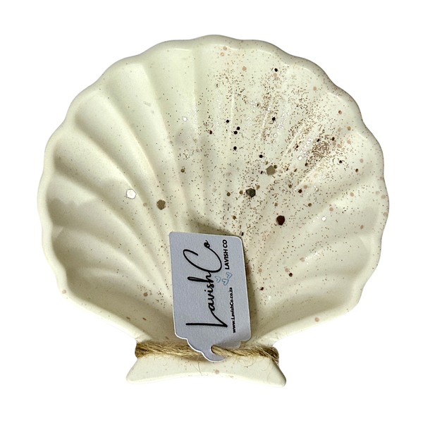 Decor Clam Shell Tray - Ivory with Gold Glitter