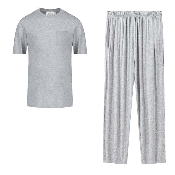 PJ Warehouse Mens Grey Short Top Long Pants Pj Set