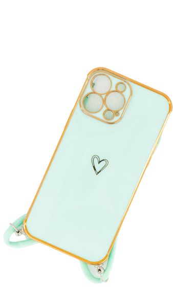 Fashionista Aquamarine &amp; Gold Cover with Aquamarine Rope Lanyard Compatible with iPhone 11 Pro