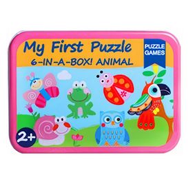 6-Piece Wooden Puzzle In Tin Box (17 x 12cm) Animals | Shop Today