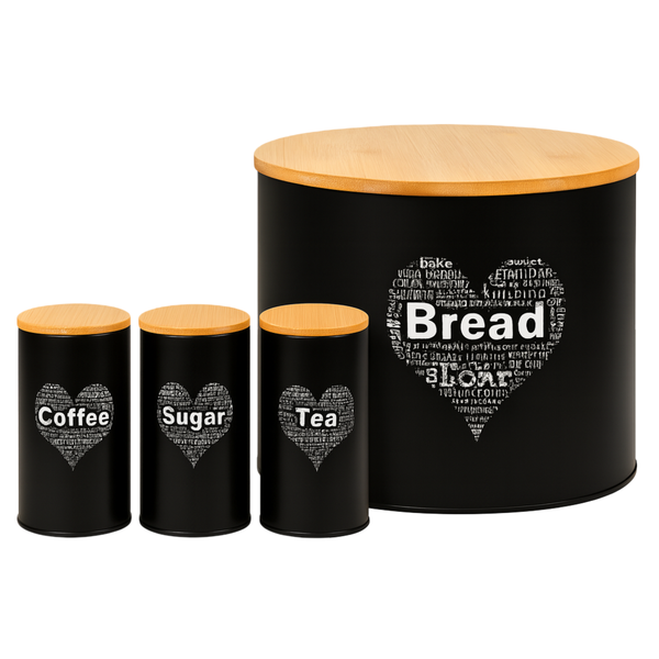Bread Bin and Jars Set for Kitchen/Food Storage - 4 Piece Set
