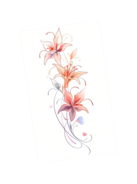 1 Piece - Watercolor Lily Flower Temporary Tattoo - Red &amp; Orange