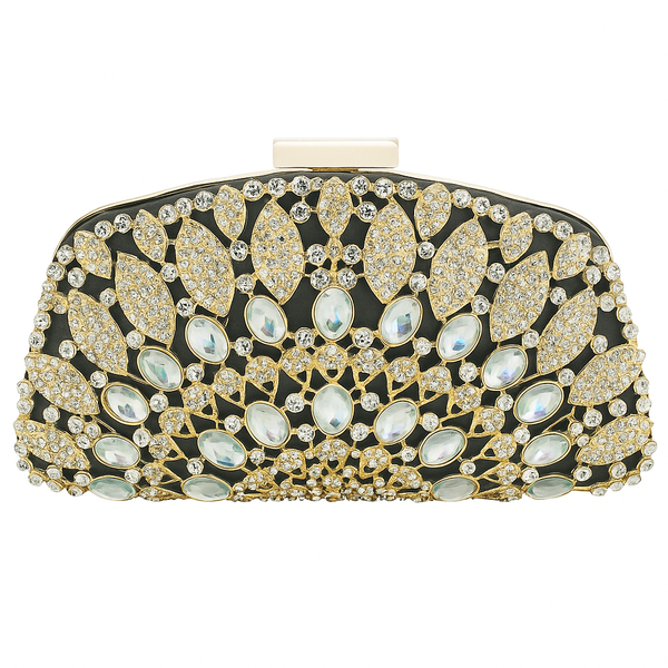 Rhinestone Crystal Clutch Bag - Black Gold or Full Gold Evening Purse
