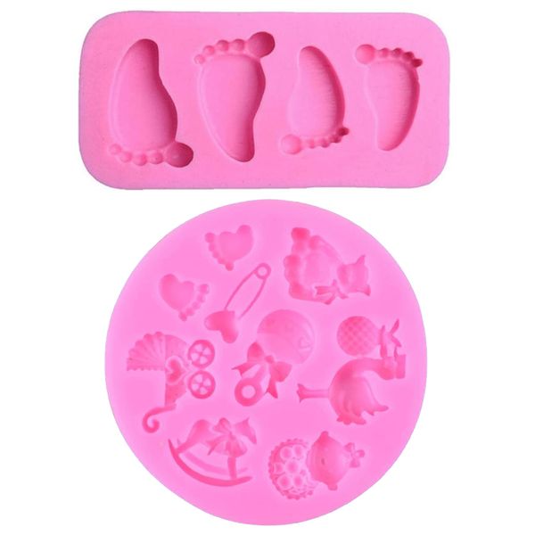 Kitchen Baking Mini Baby Feet &amp; Toys Cake Decoration Moulds - Set of 2