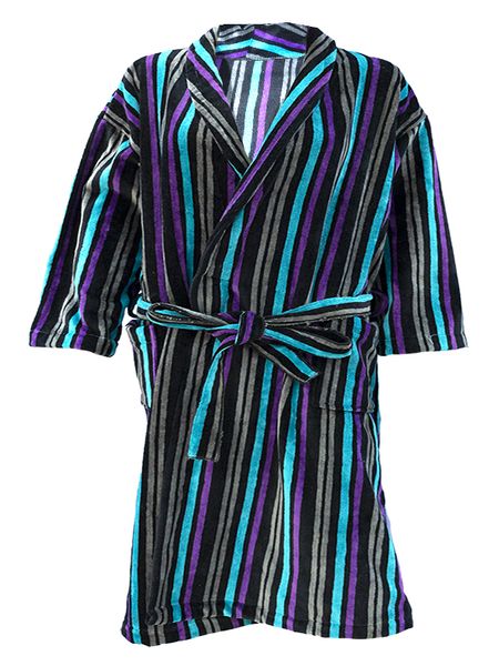 Bathrobe - Velour - Shawl Collar - Stripes Black MultiColor - 05 Piece