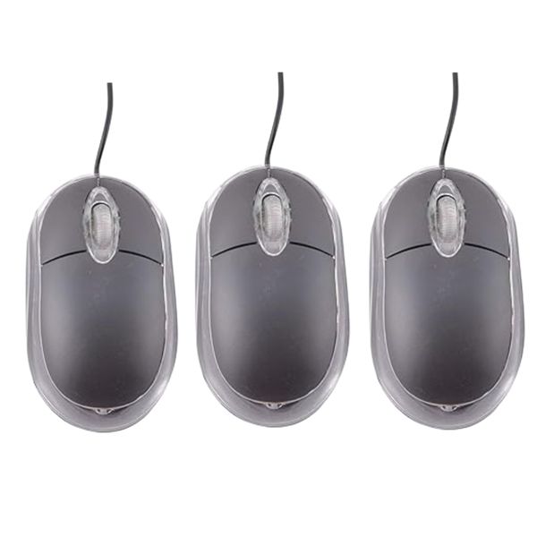 Set of 3 Wired USB Optical Mice - High Precision &amp; Ergonomic Design