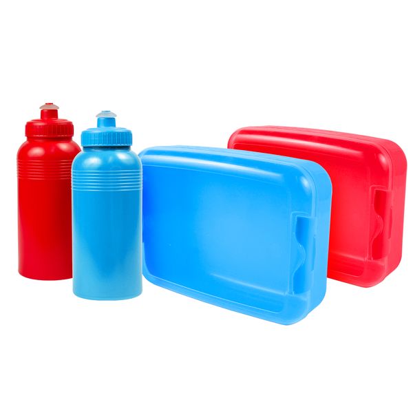 Lumoss - Large Lunchbox with Water Bottle Set - 2 Pack Red &amp; Cyan Blue