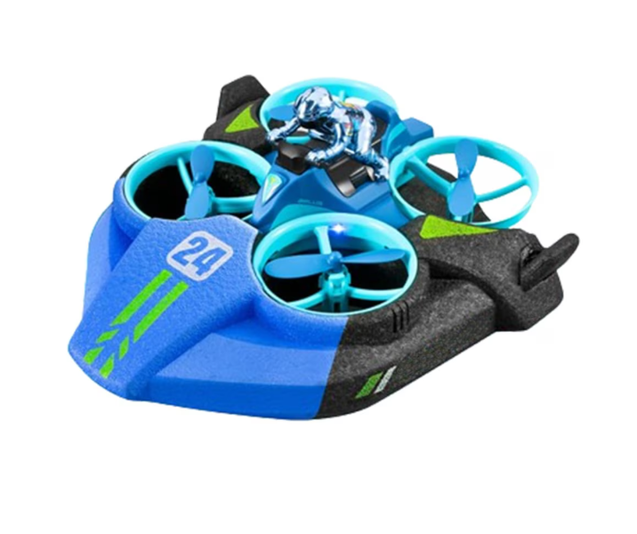 Three-In-One Remote-Controlled Drone, Blue, Features Airborne