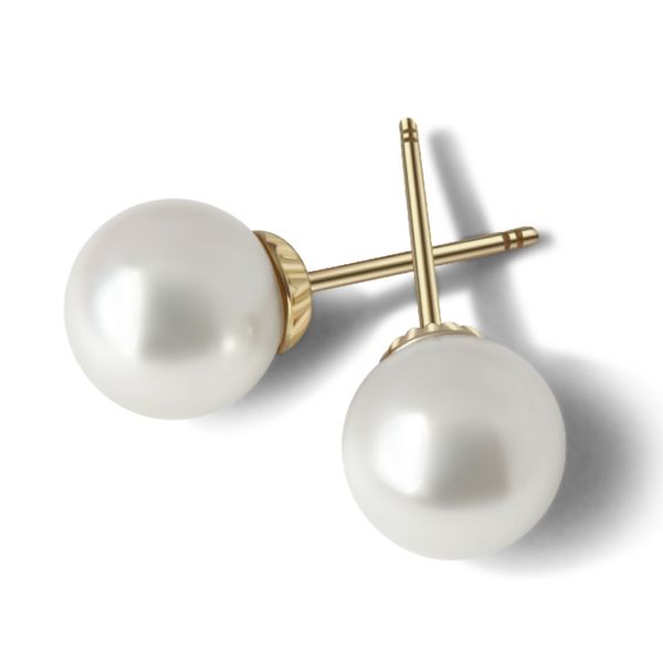Morrisons Pair of 18k Yellow Gold Japanese Cultured Pearl Stud Earrings