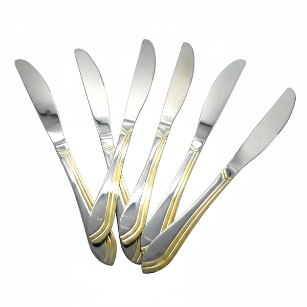 6 Piece Stainless Steel Dinner Knives Set with Gold Wave Design