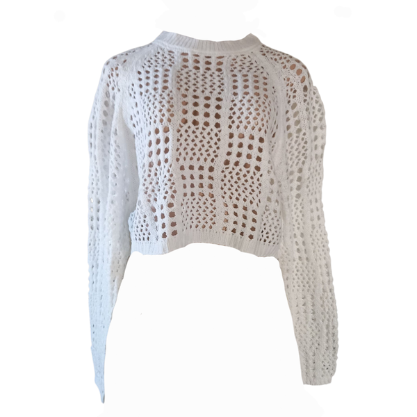 Ladies Long-sleeve Round Neck Crochet Knit