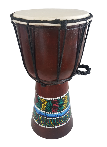 Djembe Hand Drum Hand Painted - Patterns Red/Yellow Green - 30cm