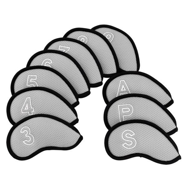 10 Piece Neoprene Mesh Golf Iron Head Covers-Gray