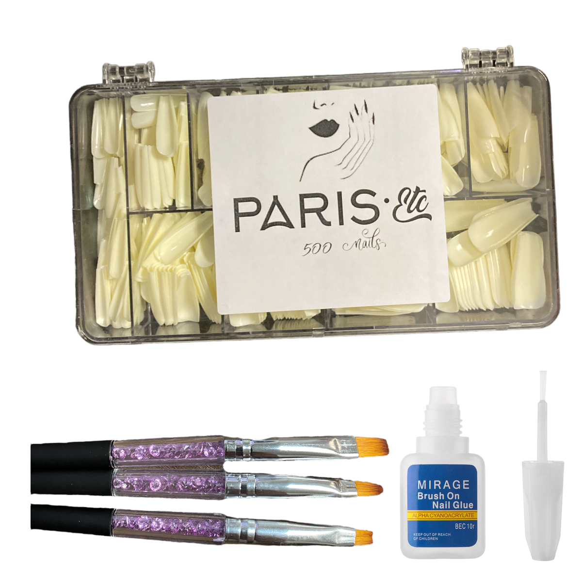 500 French Nail Tips with 3 Piece Nail Art Brushes and Nail Glue Buy