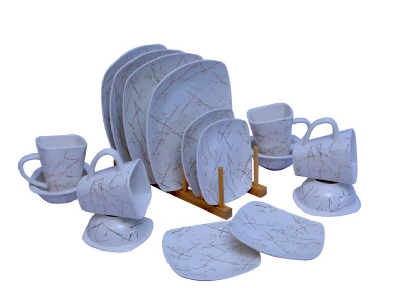 16 Pieces Square Ceramic Dinner Set - White Marble Pattern