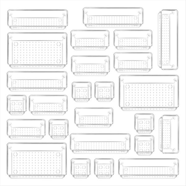 25 Pcs Plastic Drawer Organizers 4 Sizes Transparent