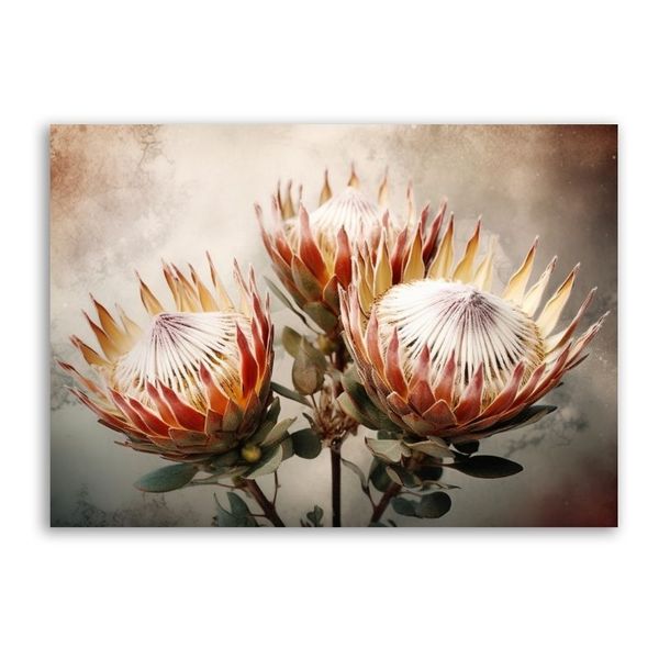 Three Proteas Closeup Canvas Floral Wall Art