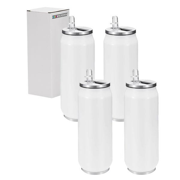 Sublimation Tumbler Cola Can Stainless Steel 500ml with Lid &amp; Straw(Pack 4)