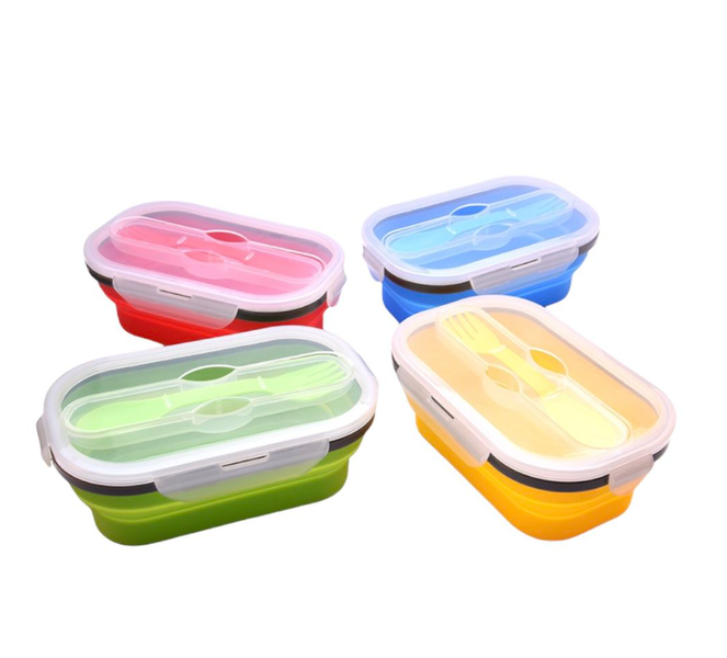 4Pcs Foldable Silicone Lunch Box With Plastic Fork