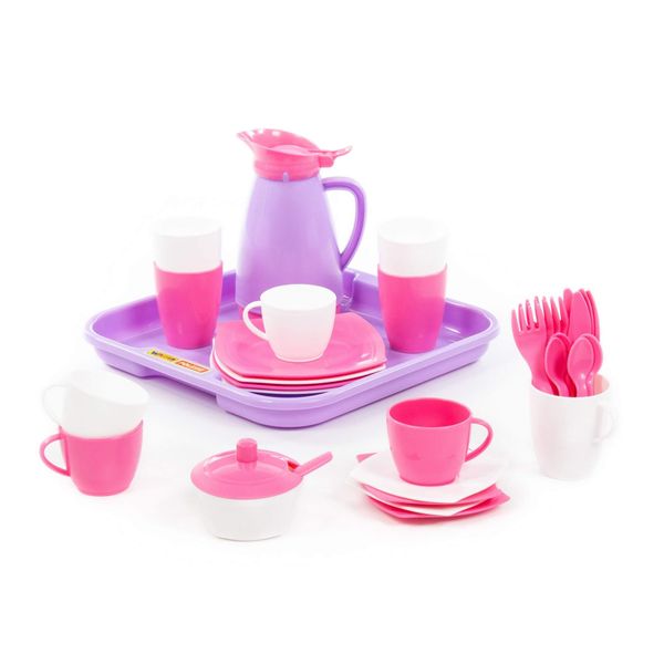 Kids Pink Tea and Dinner Set on Tray 34pc