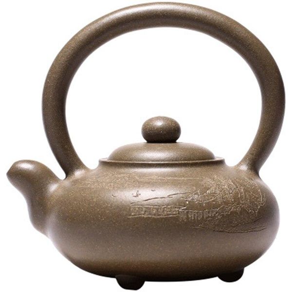 470CC Chinese Teapot Handmade Blue Ash Mud Section Landscape Round Bead Te