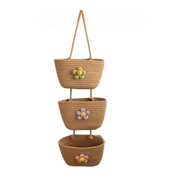 Triple Woven Storage Basket/Living Room Decorative Flower Basket - 1 Piece